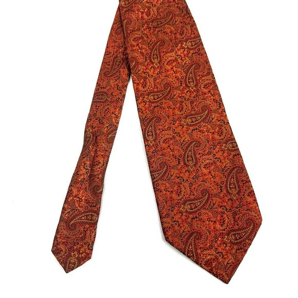 Jos.A.Bank Signature Collection Orange Paisley Print Men's Silk Tie / Necktie - Picture 2 of 9